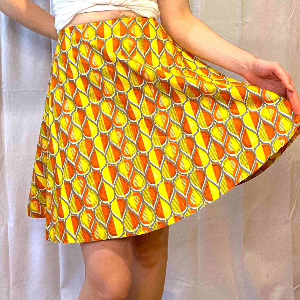 VINTAGE | Handmade geometric abstract print orange yellow a-line skirt - Picture 1 of 10